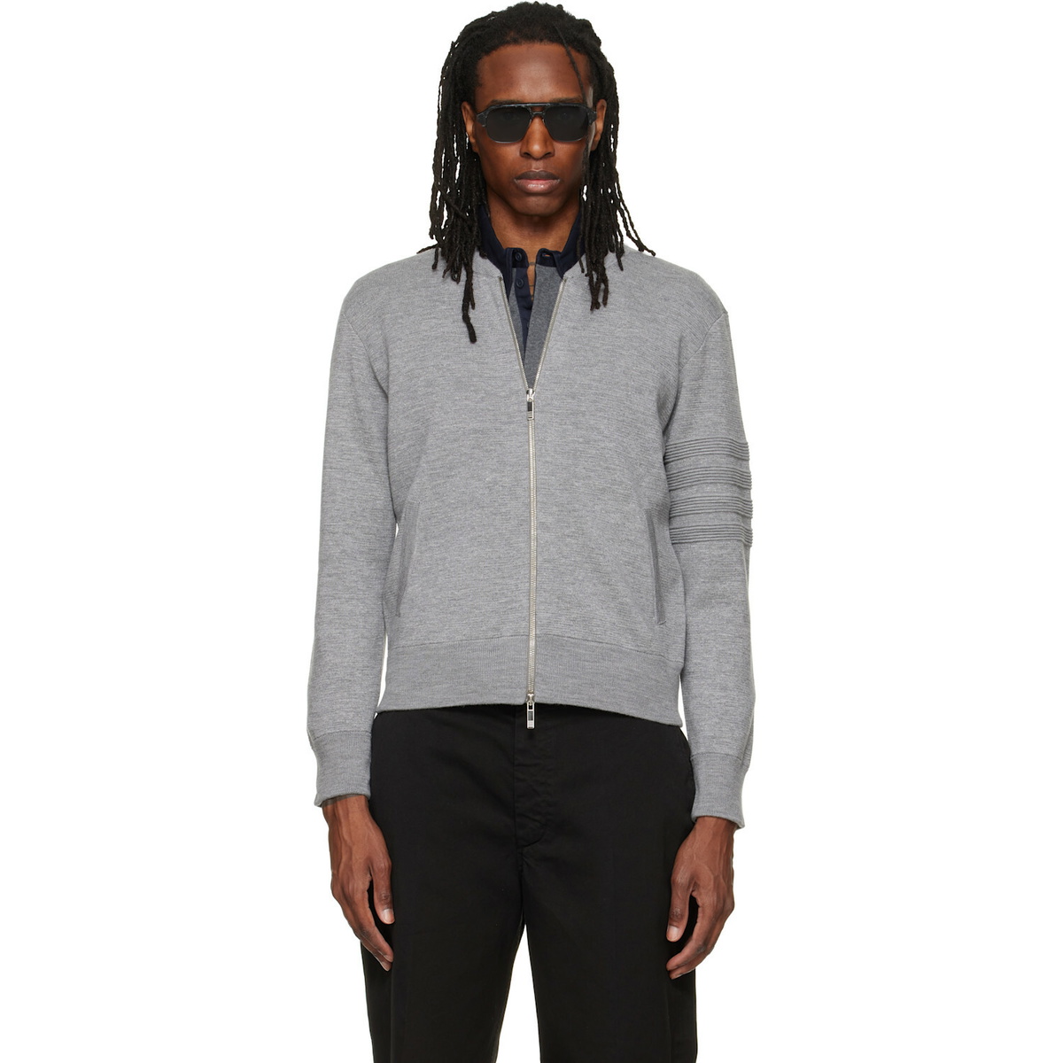 Thom Browne Gray Ottoman Milano Stitch 4-Bar Bomber Jacket