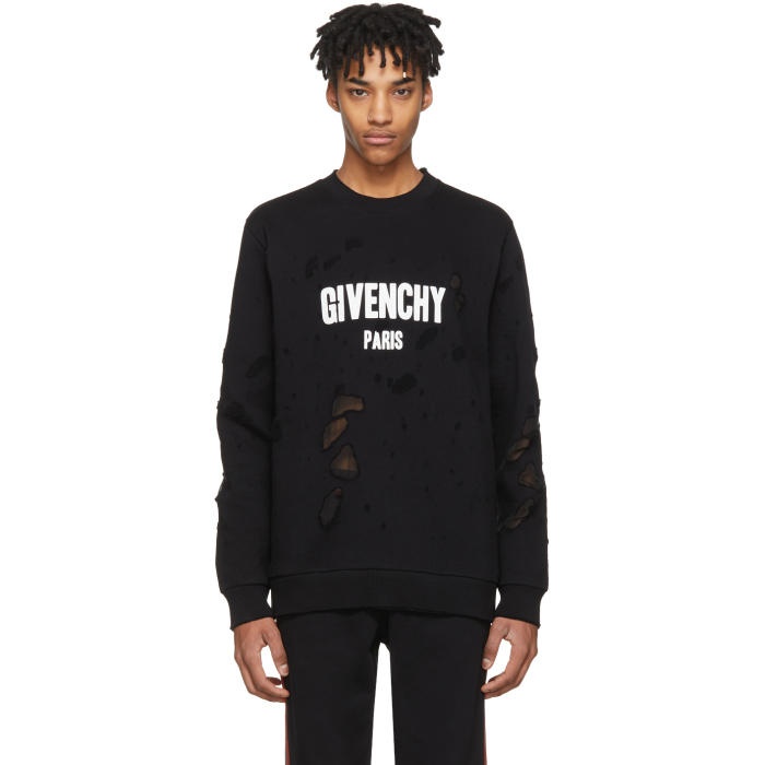 Photo: Givenchy Black Distressed Logo Sweatshirt 