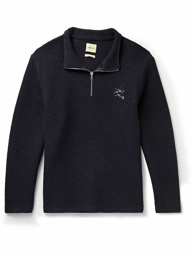 Photo: De Bonne Facture - Embroidered Wool-Felt Half-Zip Sweater - Blue