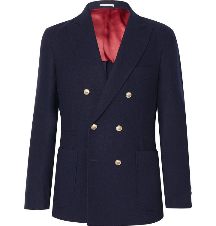 Photo: Brunello Cucinelli - Navy Unstructured Double-Breasted Wool and Cashmere-Blend Blazer - Men - Navy