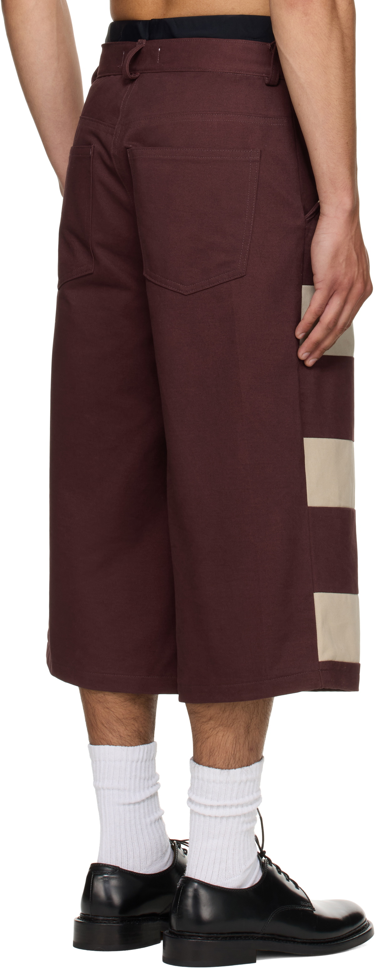 Stanley Raffington SSENSE Exclusive Burgundy & Beige Contrast Stripe Bermuda Shorts