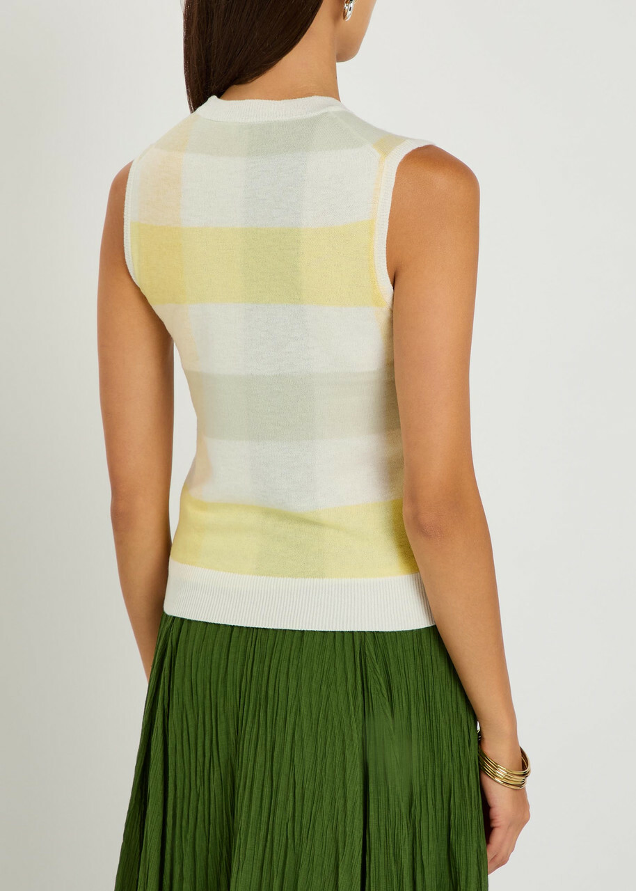 Vince Checked Fine-knit Wool Tank top Yellow