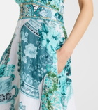 Camilla Embellished ruffled halterneck linen midi dress