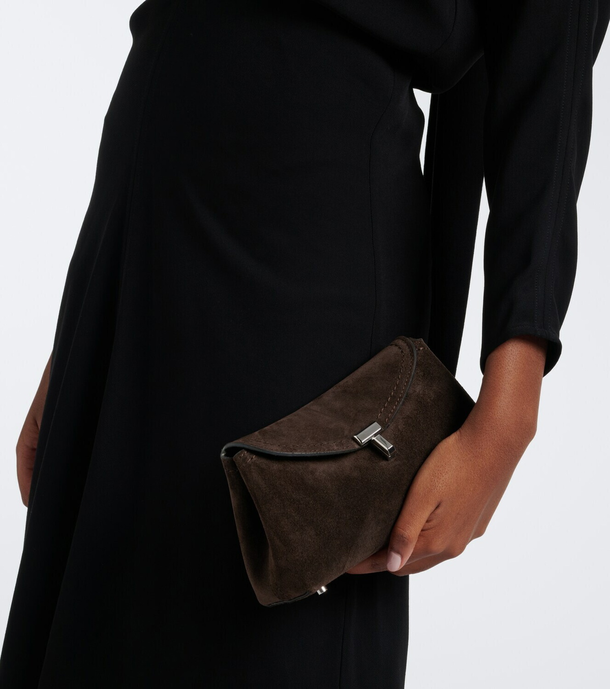 Toteme T-Lock Nano suede clutch