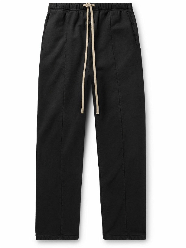 Photo: Fear of God - Forum Straight-Leg Logo-Appliquéd Cotton-Jersey Sweatpants - Black