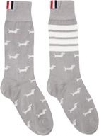 Thom Browne Gray Cotton 4-Bar Hector Mid Calf Socks