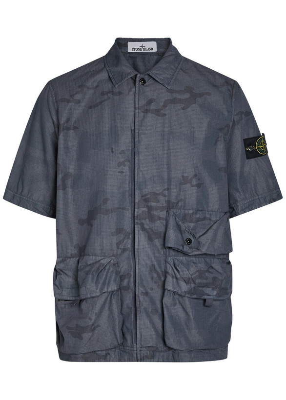 Photo: Stone Island Camo-print Cotton-blend Shirt Grey