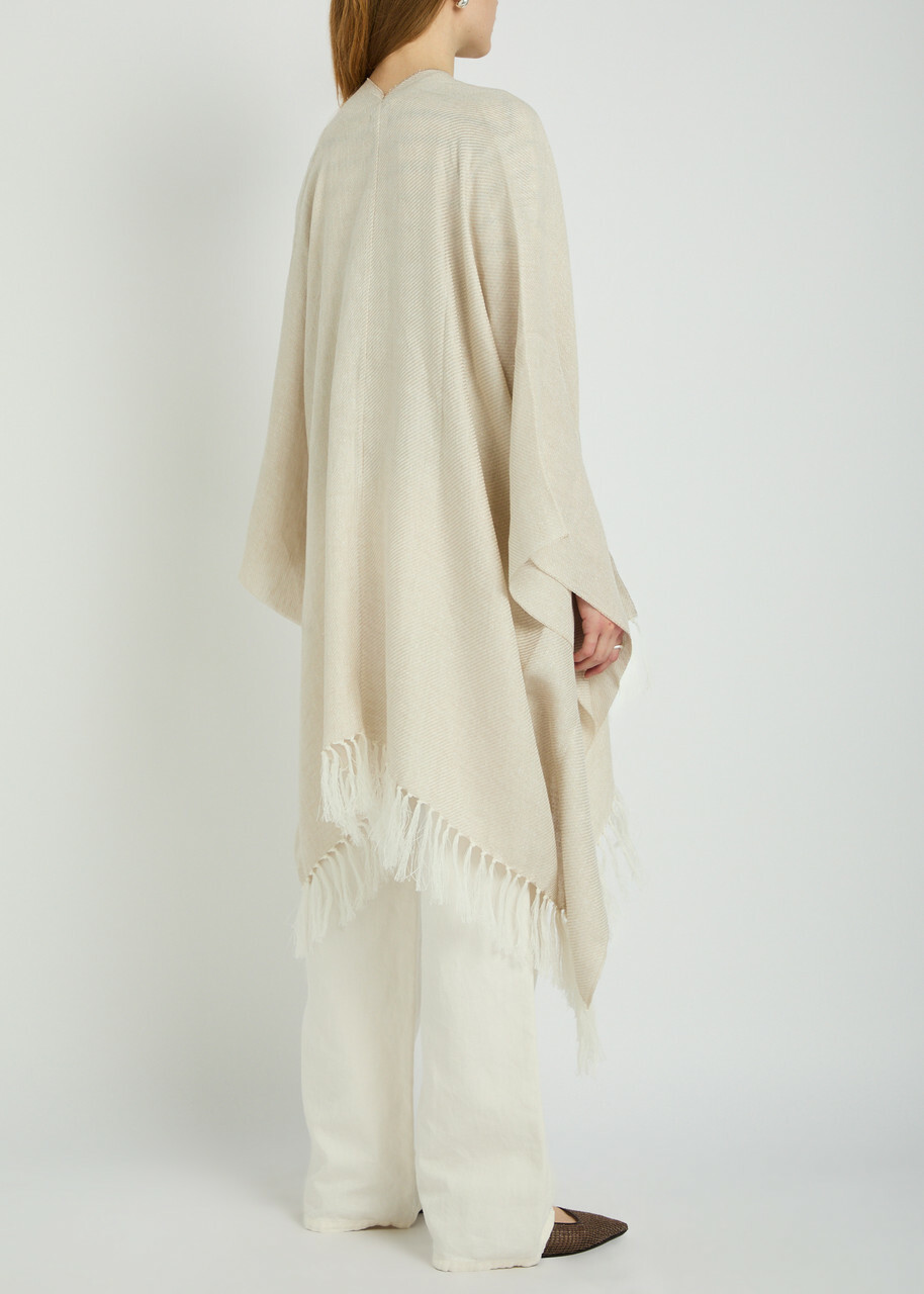 Brunello Cucinelli Metallic-knit Linen-blend Poncho - Beige - One Size