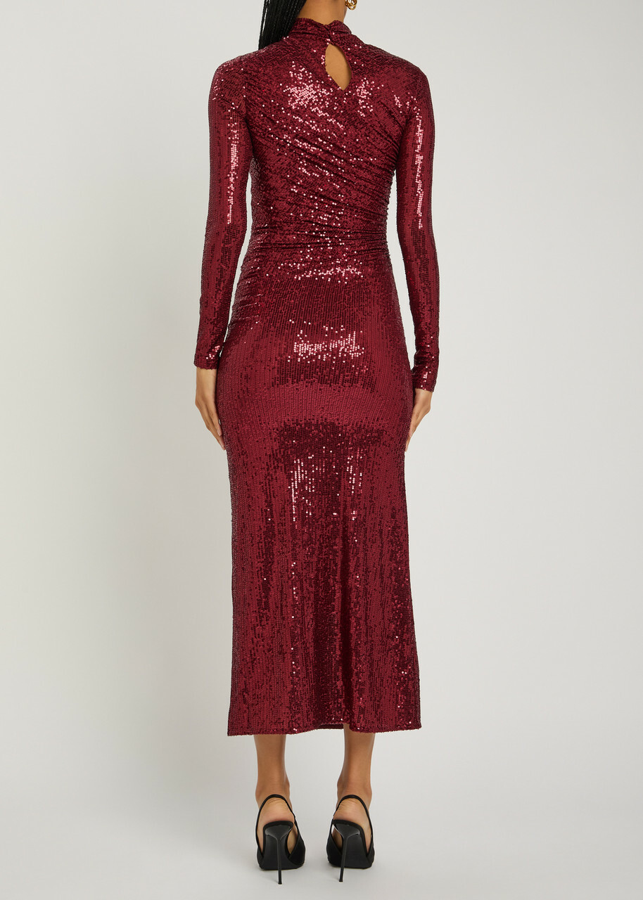 Needle & Thread Malia Sequin-embellished Tulle Gown Dark Red