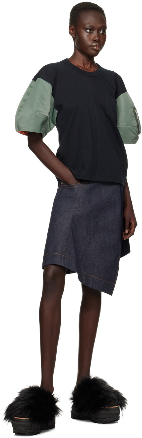 sacai Navy & Khaki Nylon Twill x Cotton Jersey T-shirt Sacai