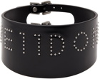 We11done Black Wide Leather Logo Stud Choker