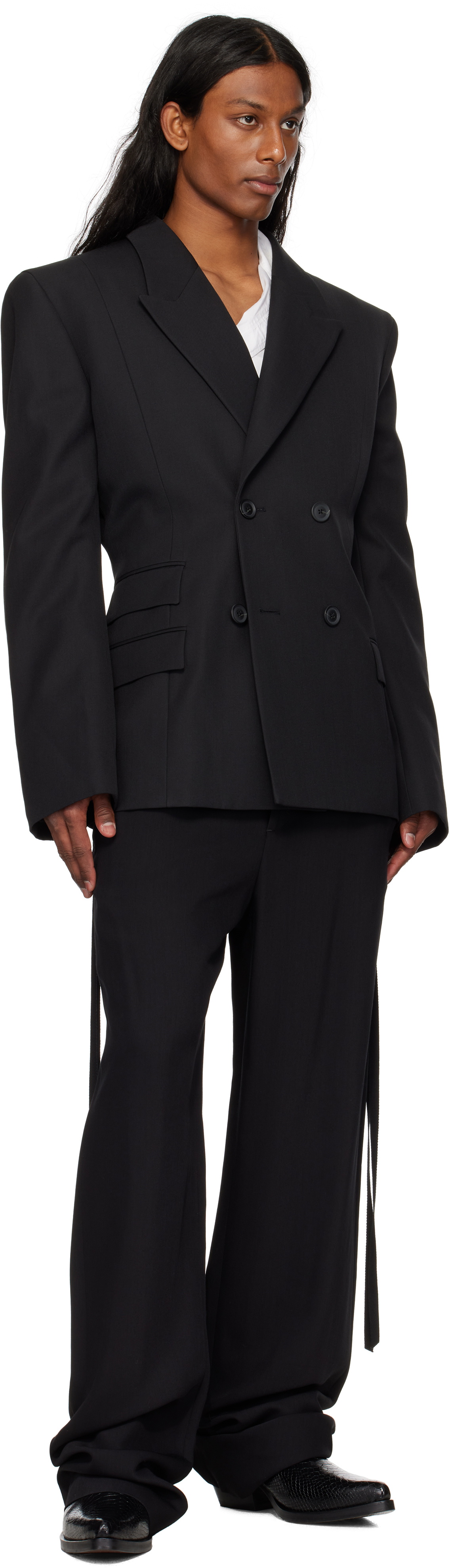 LGN Louis Gabriel Nouchi Black 4-Button Double-Breasted Blazer