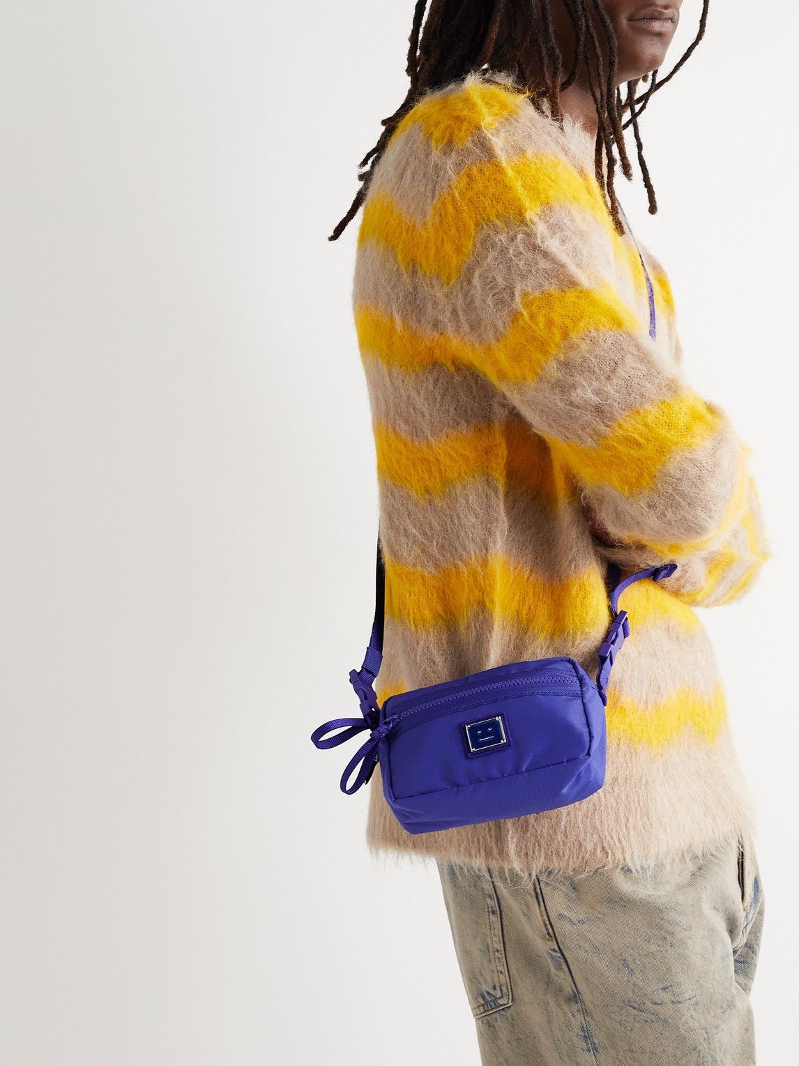 【Acne Studios】 ripstop shoulder sacoche Acne Studios - Logo-Embossed Suede-Trimmed Nylon-Ripstop