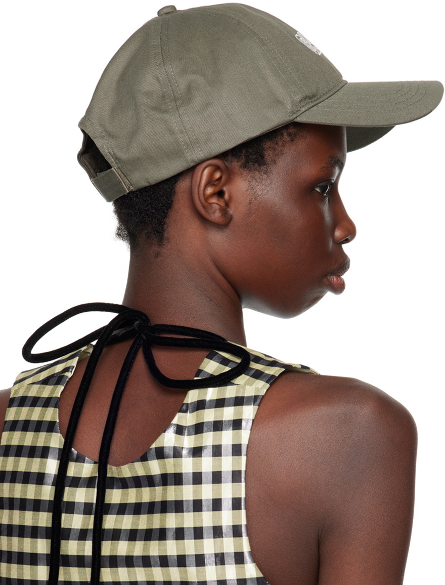 GANNI Khaki Embroidered Logo Cap GANNI