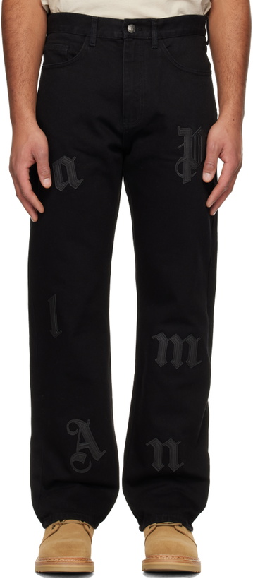 Photo: Palm Angels Black Logo Patch Straight Jeans