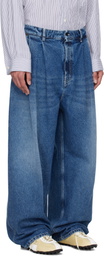 Hed Mayner Blue Pleated Jeans