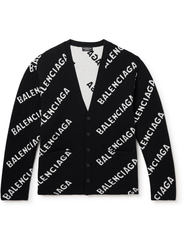 Photo: Balenciaga - Logo-Intarsia Wool-Blend Cardigan - Black