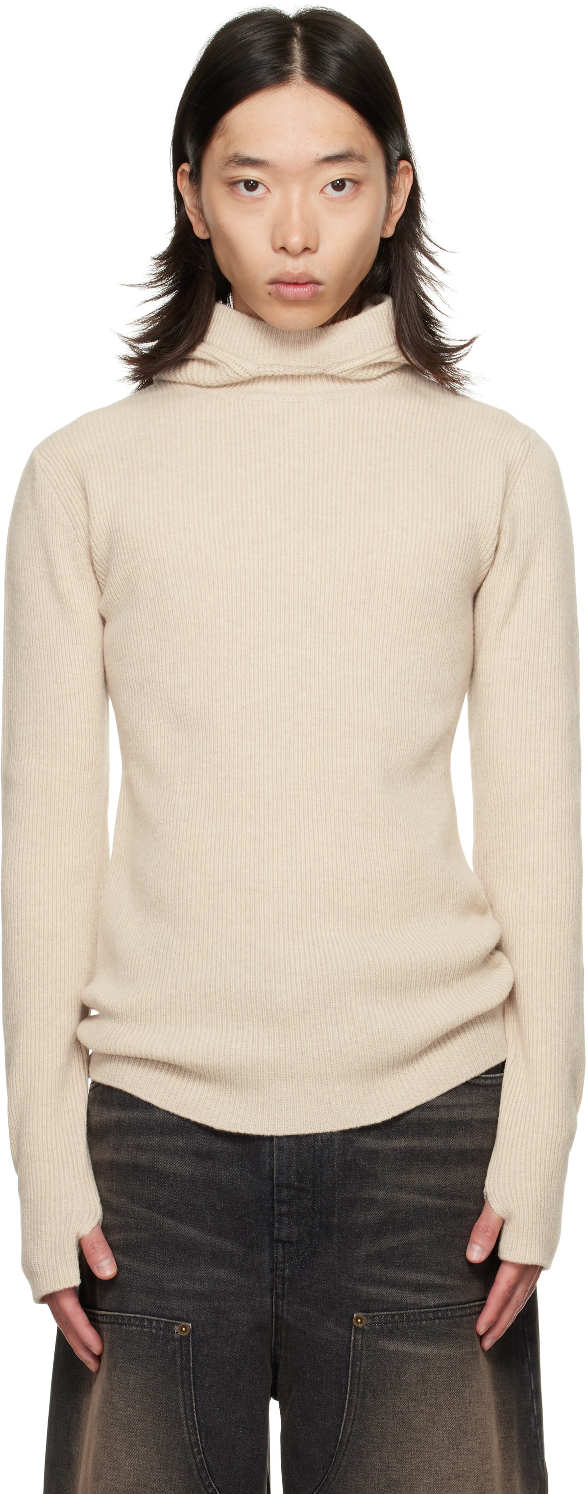 EGONlab Beige Knit Hoodie