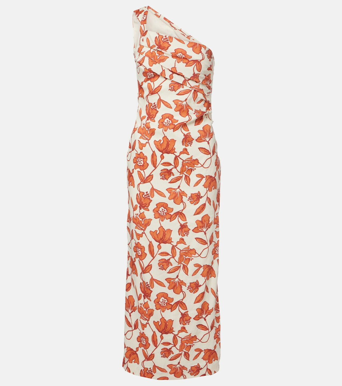 SIR Chloe one-shoulder floral linen-blend midi dress