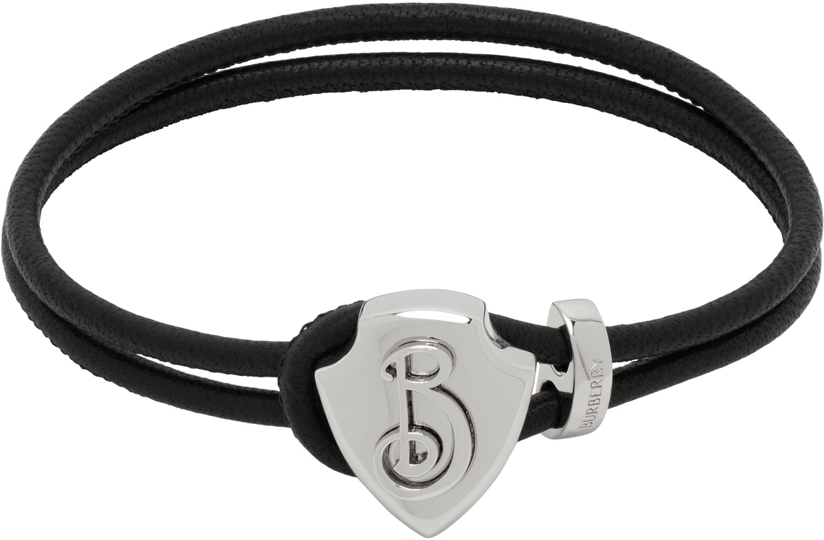 【現行ロゴ】BURBERRY BRANDED LEATHER BRACELET Burberry Logo Engraved Braided Leather Bracelet, Size Medium