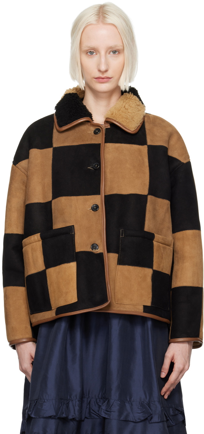 ジャケット・アウター CAWLEY Avis check sheepskin jacket Cawley Brown Avis Shearling Jacket Cawley