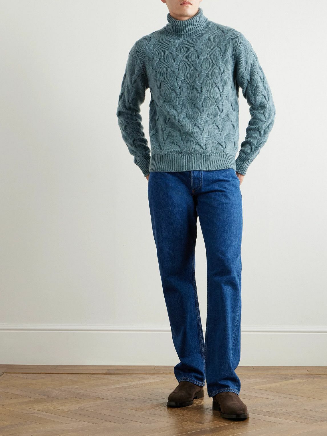 Thom Sweeney - Cable-Knit Cashmere Rollneck Sweater - Blue