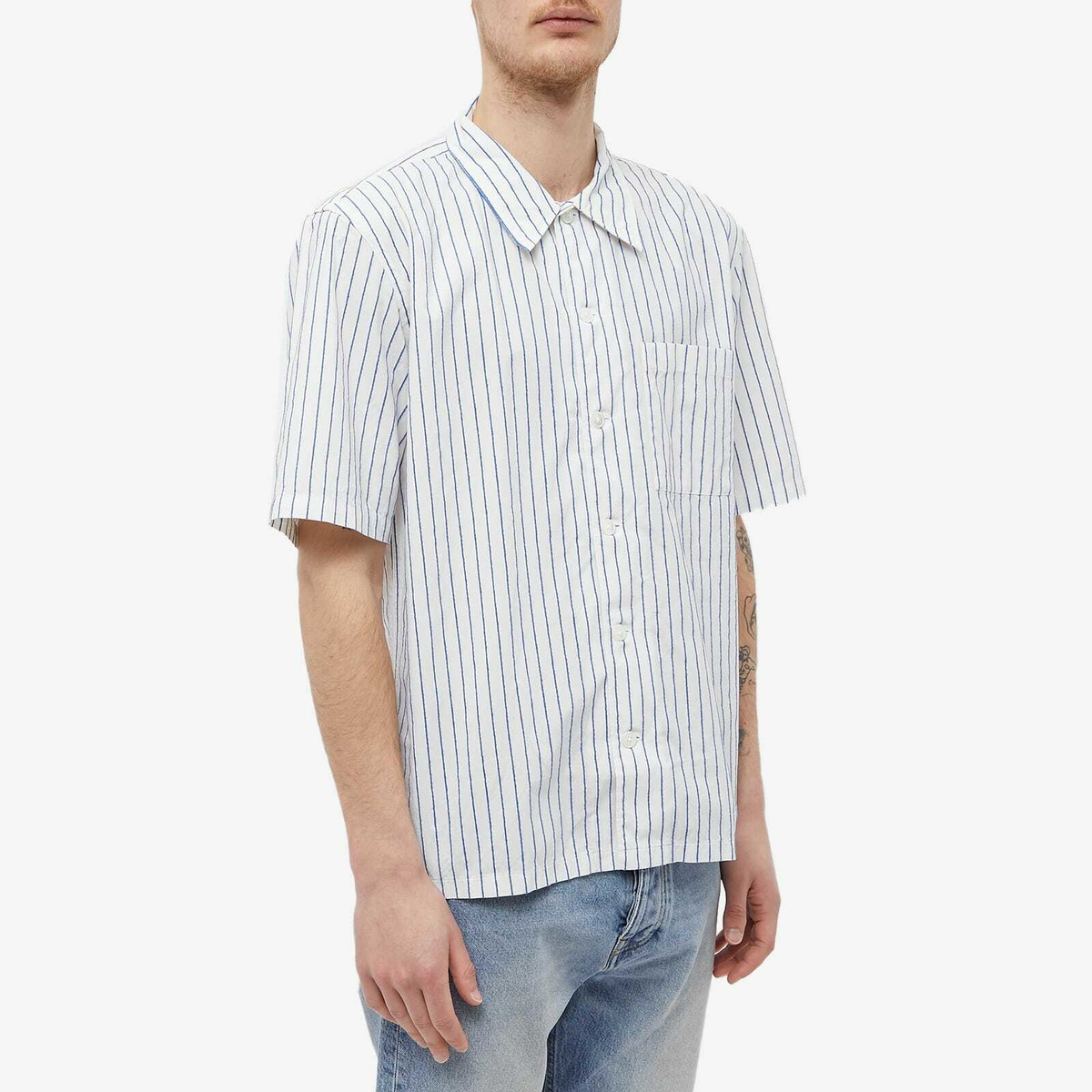 Sunflower Men's Spacey Stripe Short Sleeve Shirt in Blue Sunflower