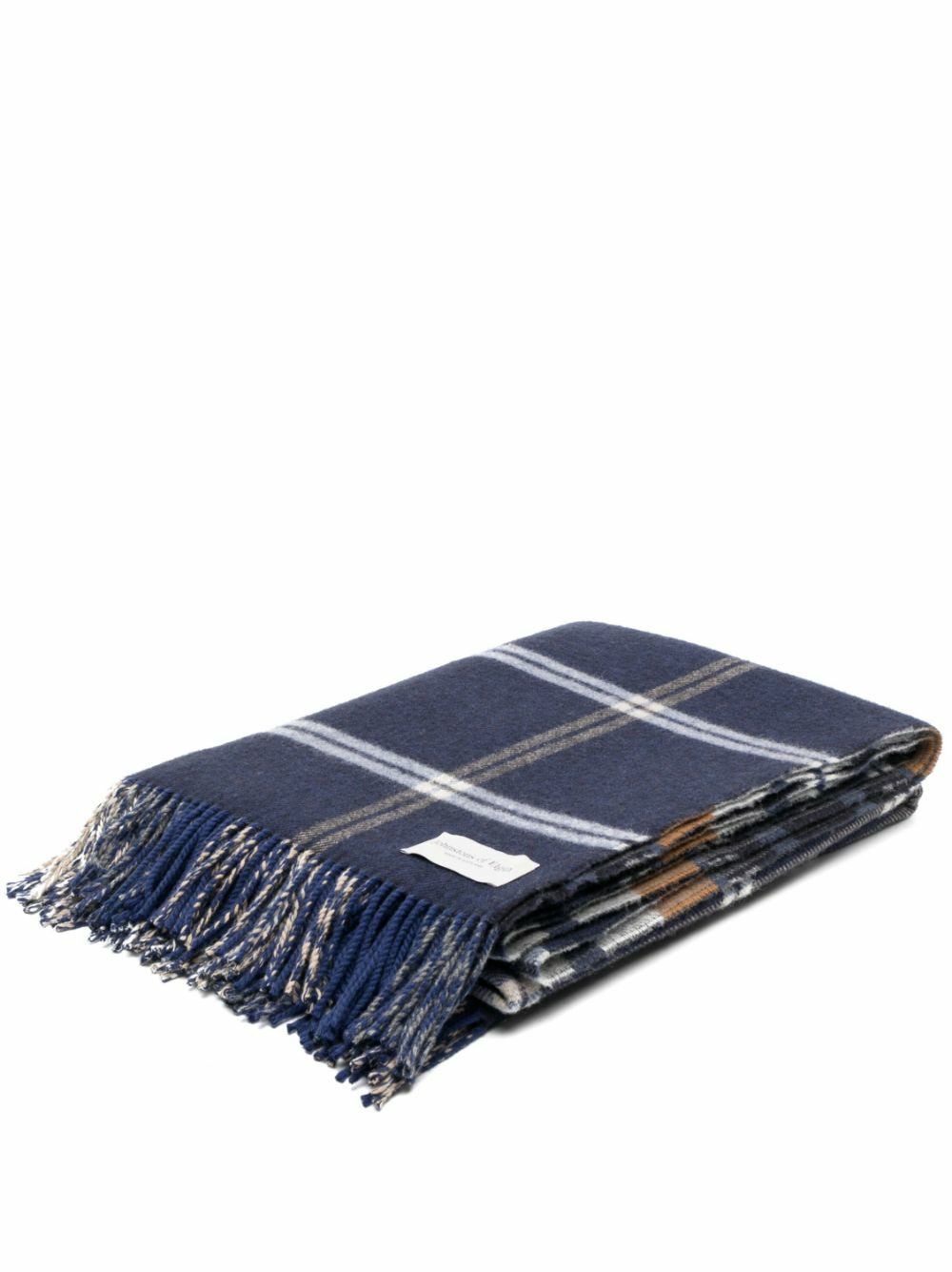 Johnstons Of Elgin Blue Checked Wool Throw