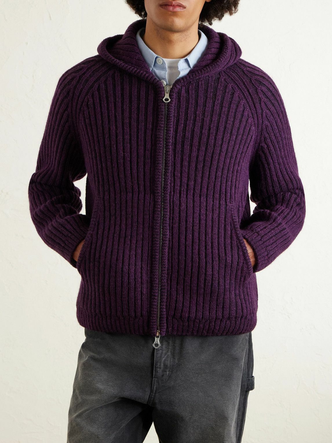 Our Legacy - Cropped Ribbed Wool Zip-Up Hoodie - Purple Our Legacy