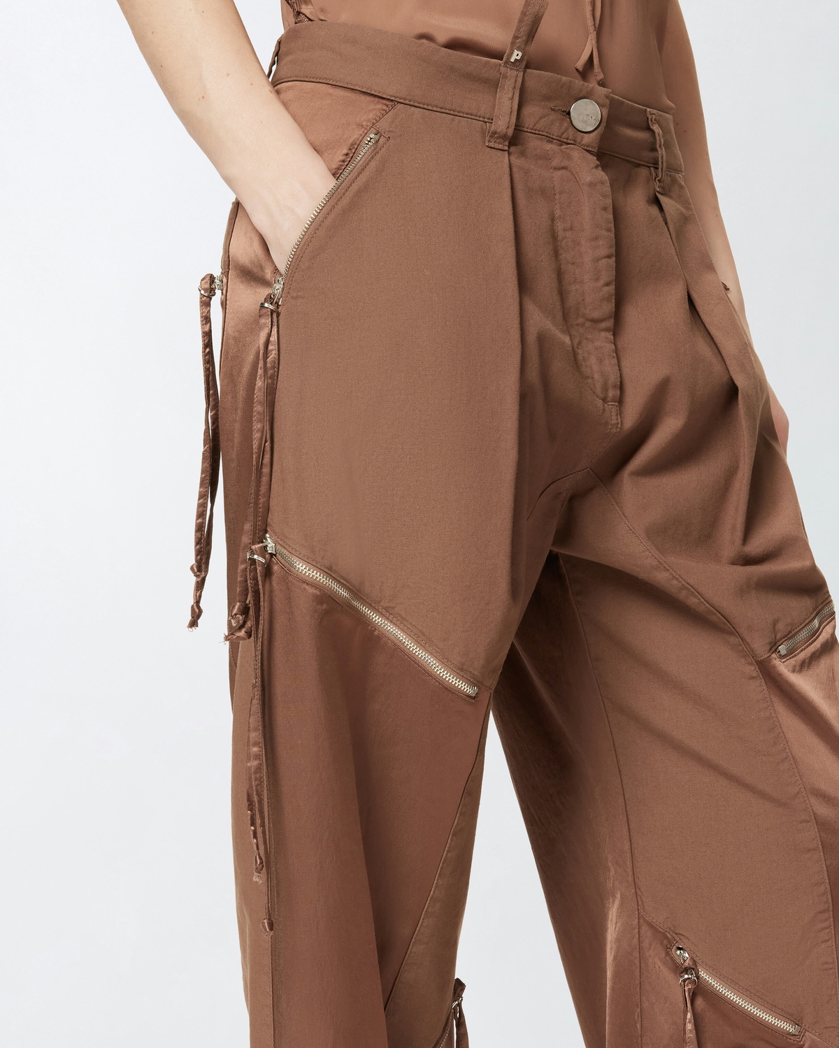 Pinko P Pants In Gabardine And Satin With Zip Brown Tec Pinko
