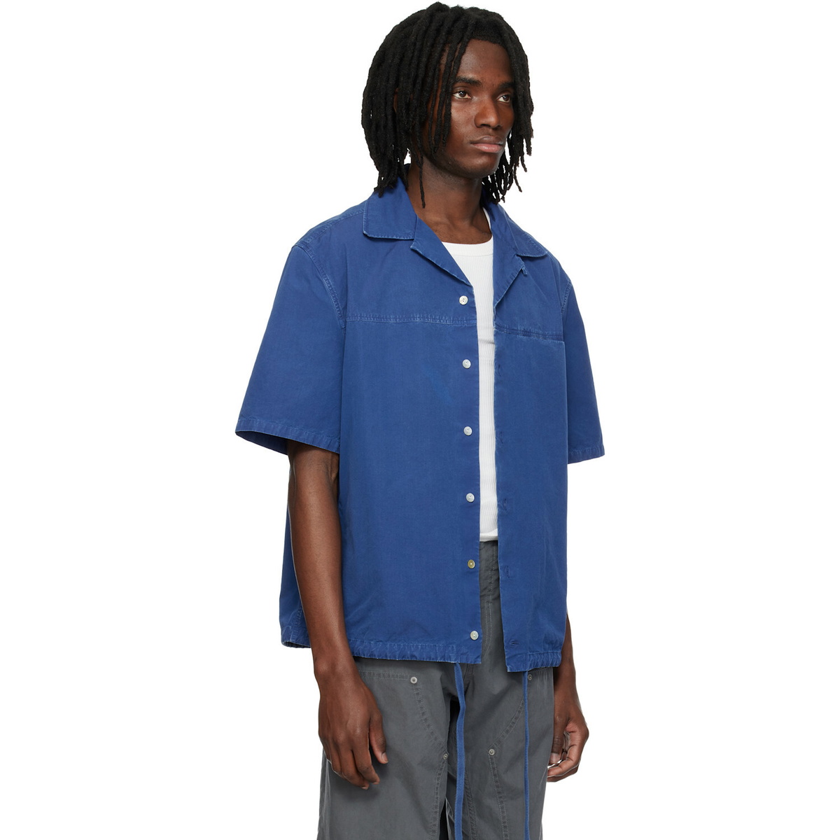 Marni Blue Drawstring Hem Cotton Shirt