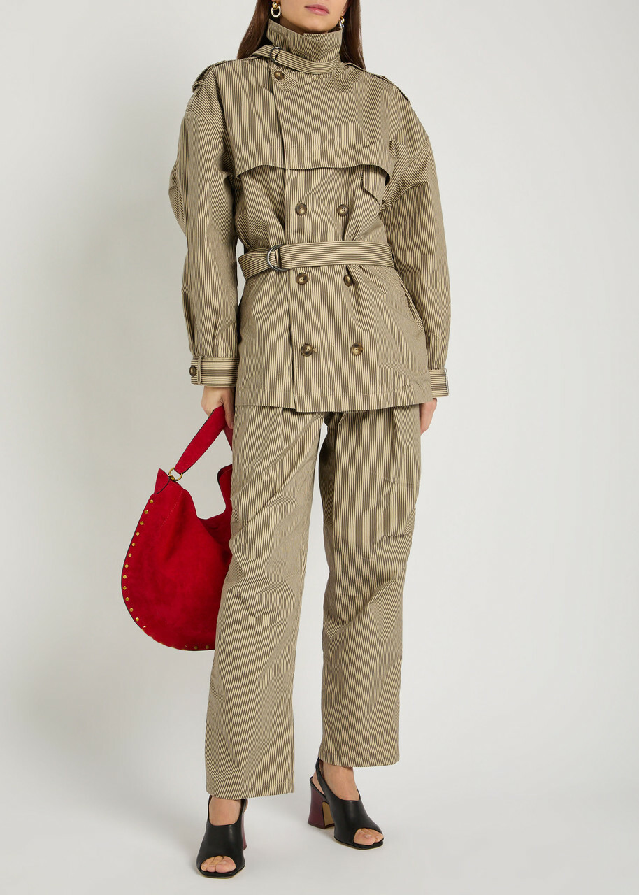 Isabel Marant étoile Claya Striped Belted Cotton Jacket Beige