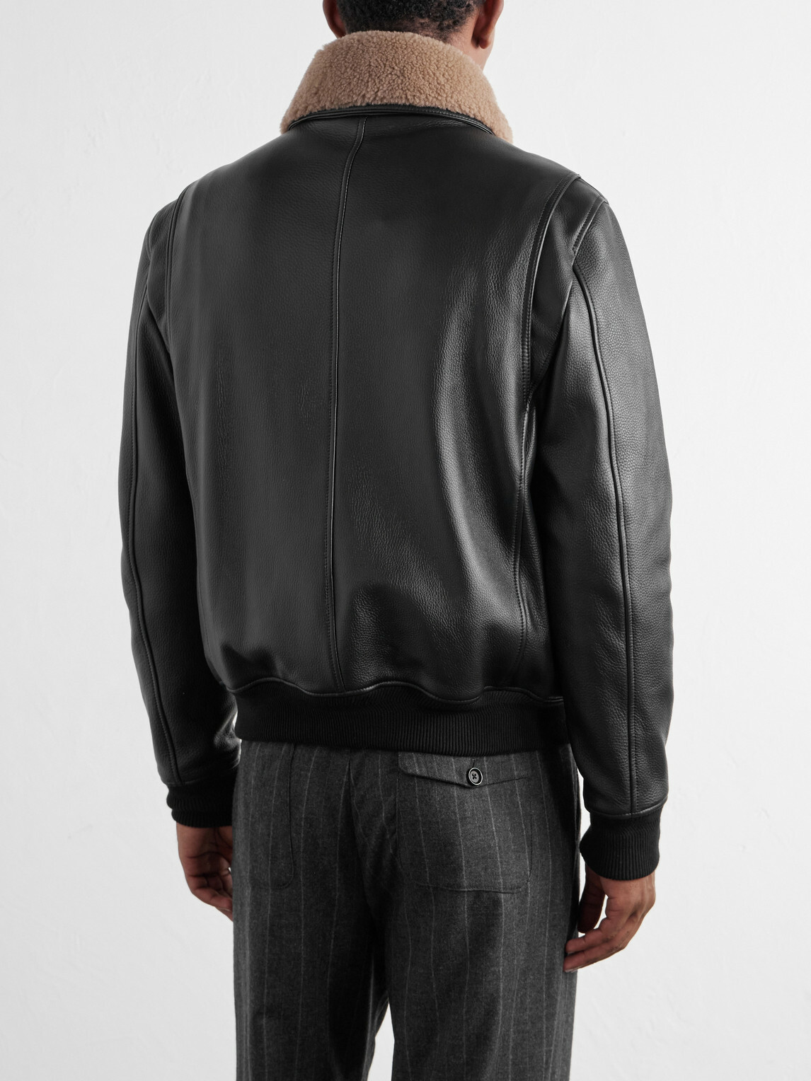 Mr P. - Shearling-Trimmed Full-Grain Leather Blouson Jacket - Black