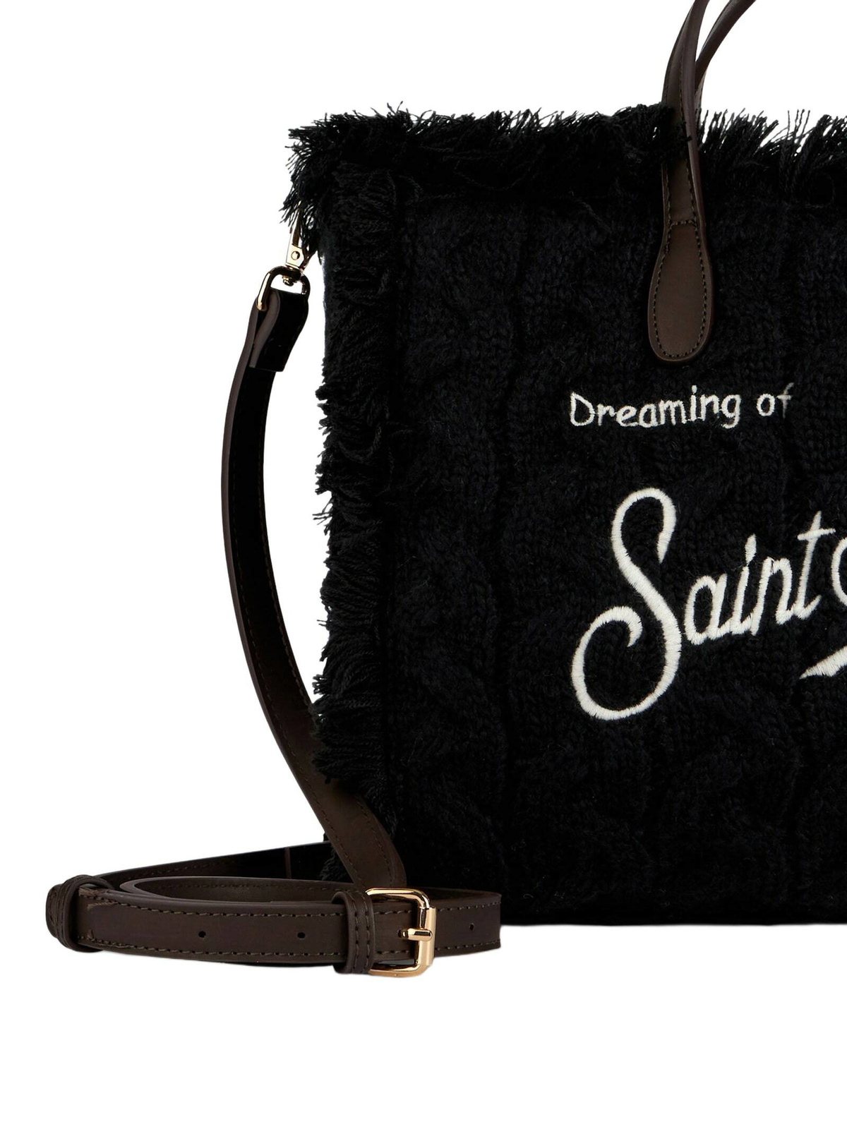 MC2 Saint Barth Braid Tricot Black Colette Handbag With Fringes