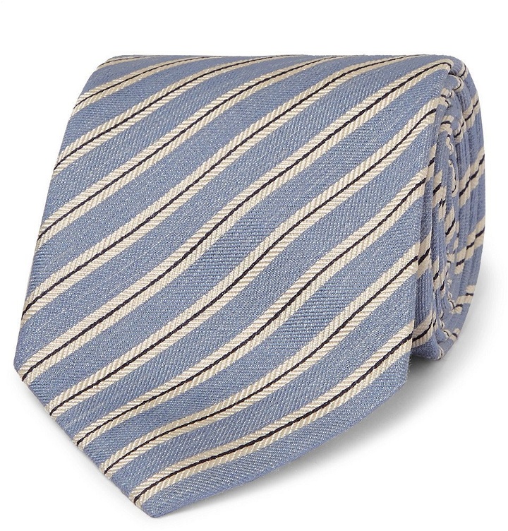 Photo: Brioni - 8cm Striped Silk and Linen-Blend Tie - Blue