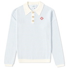 Casablanca Men's Grandpa Long Sleeve Knit Polo Shirt in White/Light Blue