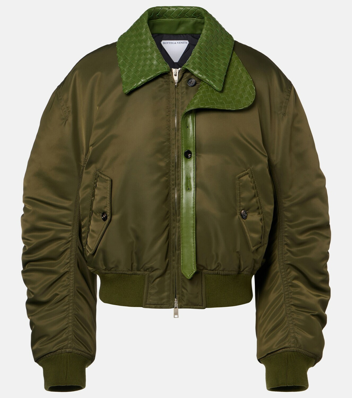 Bottega Veneta Intrecciato leather-trimmed bomber jacket