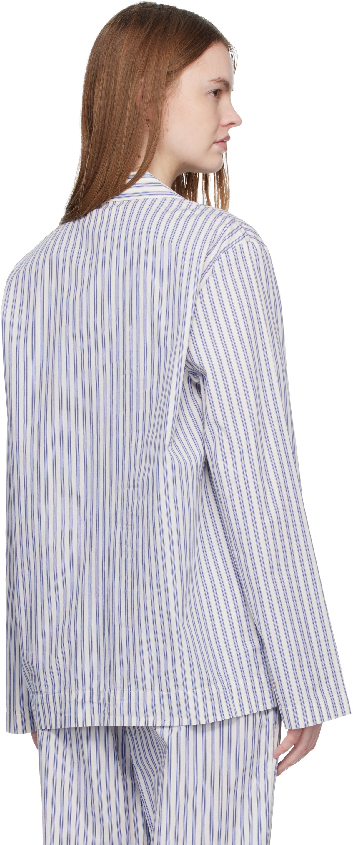 Tekla White & Blue Poplin Long-Sleeved Pyjama Shirt