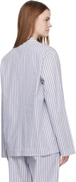 Tekla White & Blue Poplin Long-Sleeved Pyjama Shirt