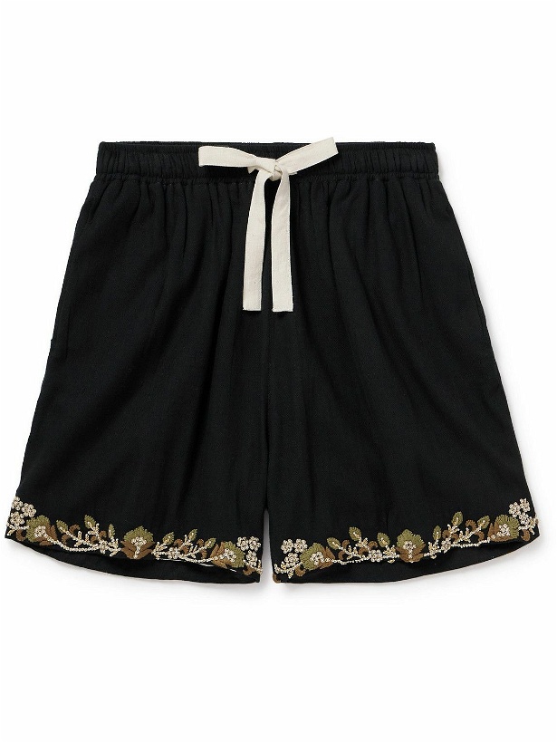 Photo: Kartik Research - Embellished Cotton Drawstring Shorts - Black