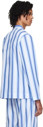 Tekla Blue Stripe Long Sleeve Pyjama Shirt