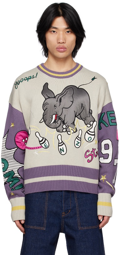 Photo: Kenzo Gray & Purple Kenzo Paris Bowling Elephant Sweater