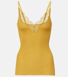 Saint Laurent Lace-trimmed ribbed-knit silk tank top