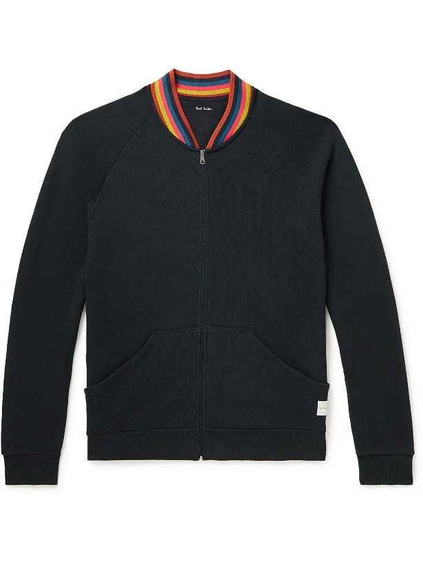 Photo: Paul Smith - Striped Cotton-Jersey Zip-Up Sweatshirt - Black