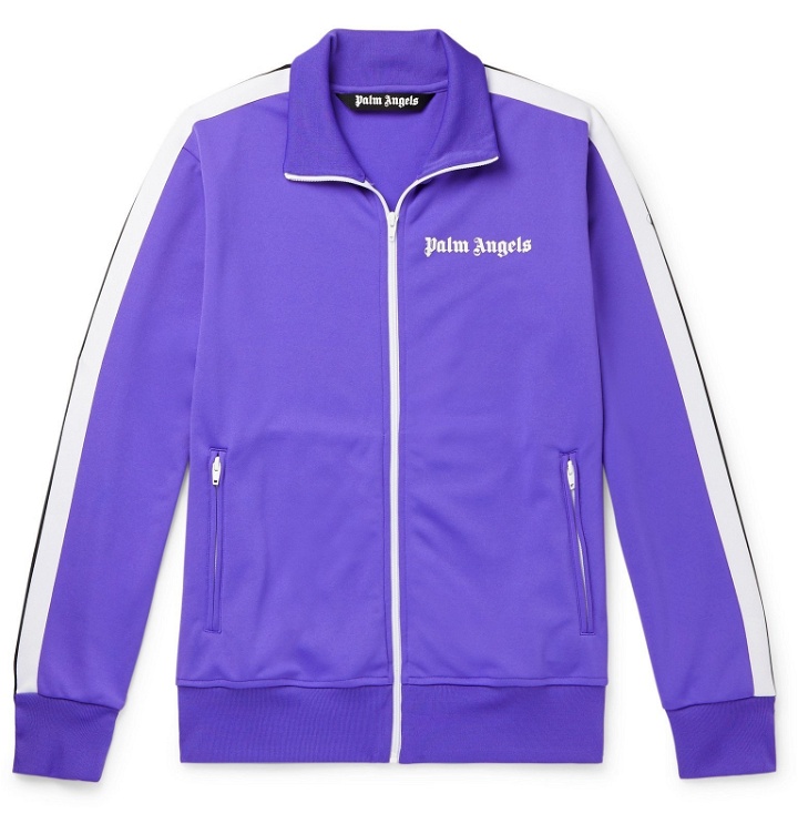 Photo: Palm Angels - Striped Logo-Print Tech-Jersey Track Jacket - Purple