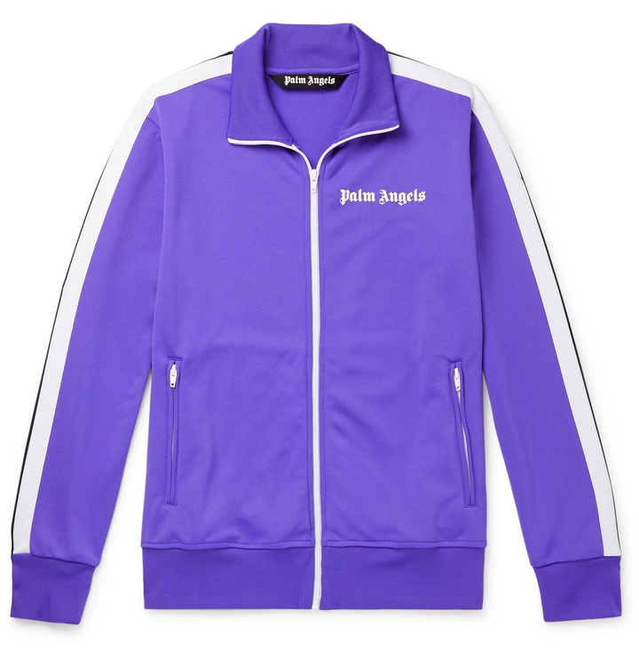 Photo: Palm Angels - Striped Logo-Print Tech-Jersey Track Jacket - Purple