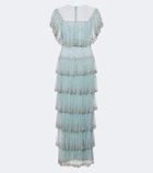 Costarellos Crystal-embellished tiered mesh gown