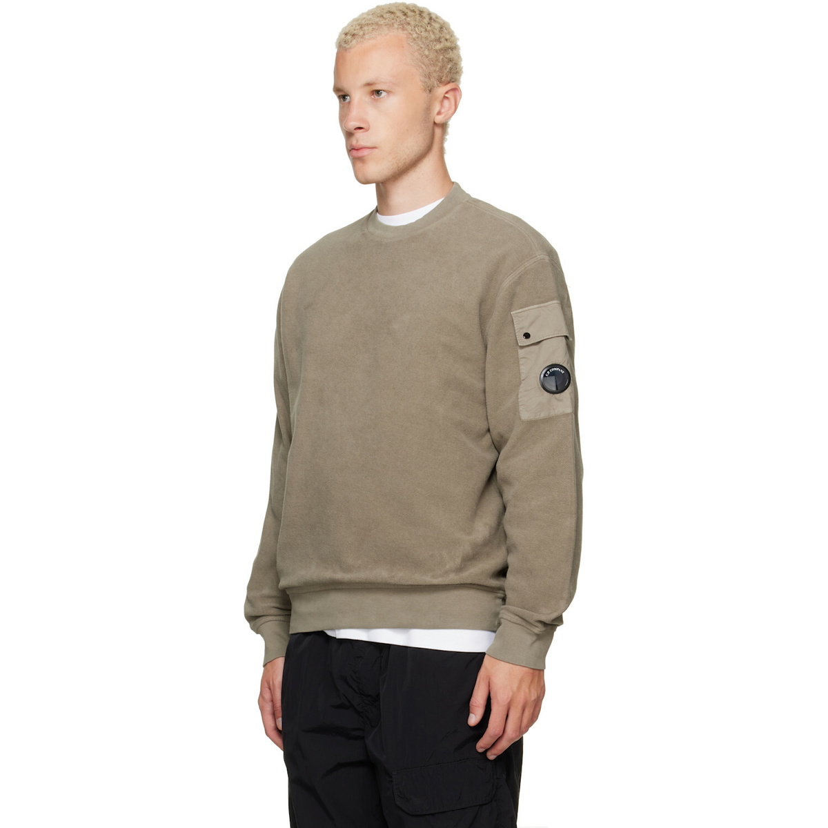 C.P. Company Taupe Crew Neck Brushed Emerized Diagonal Fleece Sweatshirt