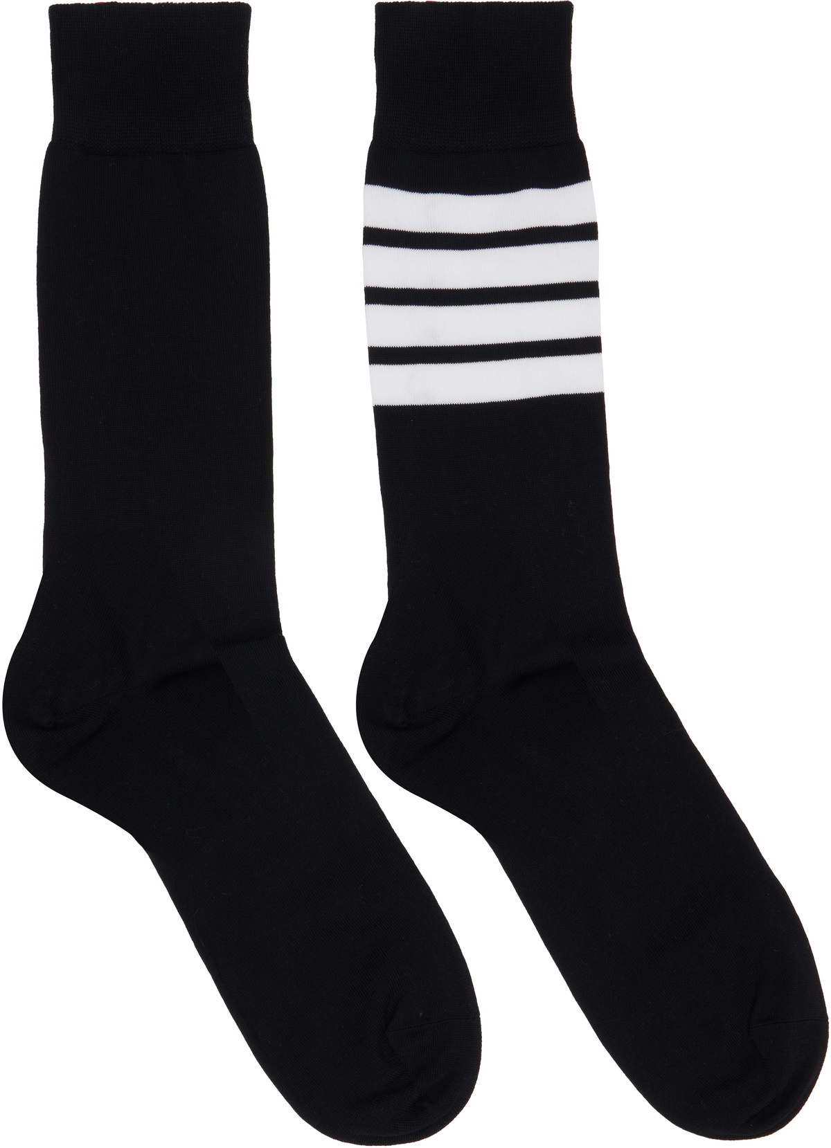 Thom Browne Black Cotton 4-Bar Mid Calf Socks