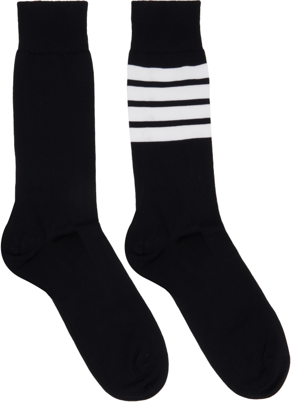 Photo: Thom Browne Black Cotton 4-Bar Mid Calf Socks